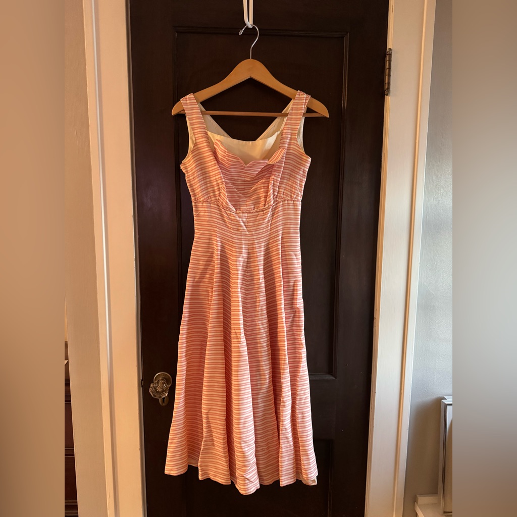 Vintage Silk Taffeta Dress - 1950s. Pink & Cream Striped